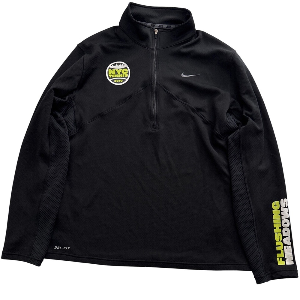 Nike Dri Fit Womens Black NYC Tennis Flushing Meadows Quarter Zip Pullover L
